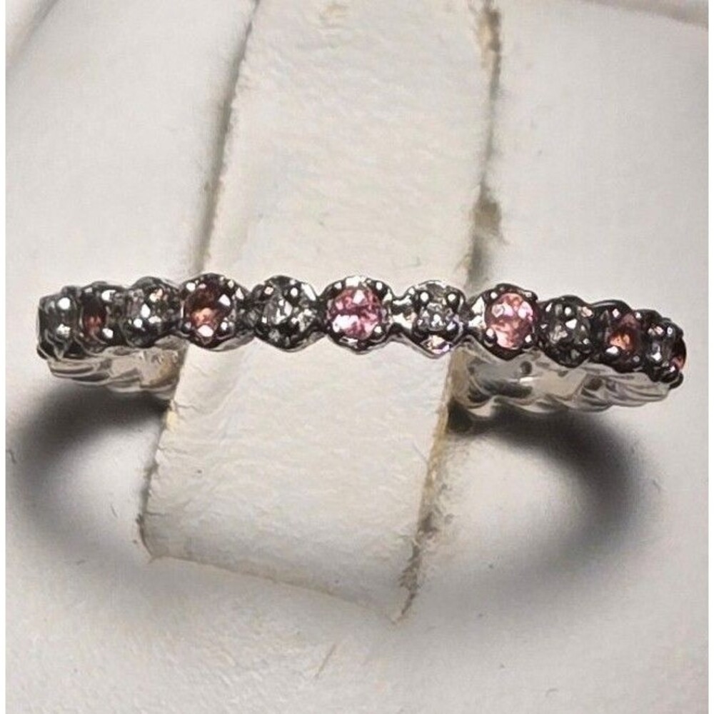 Pink and White vintage sterling silver ring sz 5